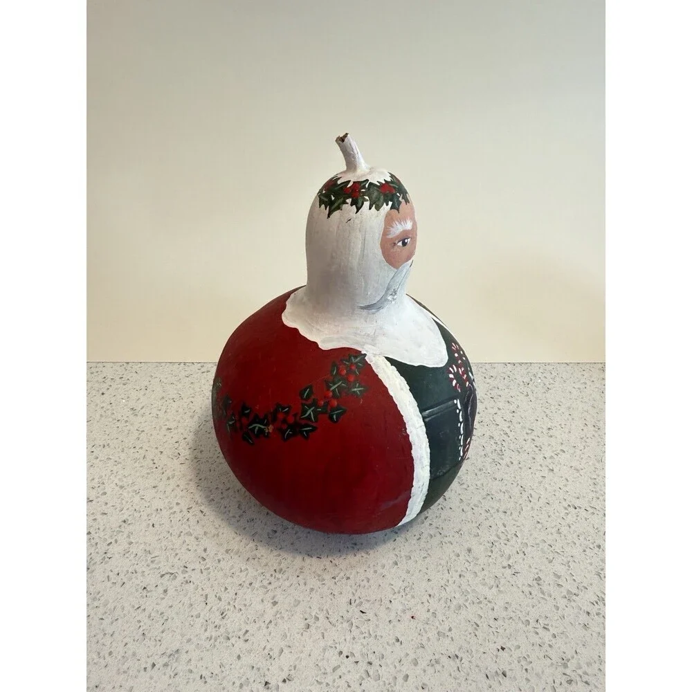 Precious Santa Claus Handpainted Gourd Christmas Folk Art Artist Red